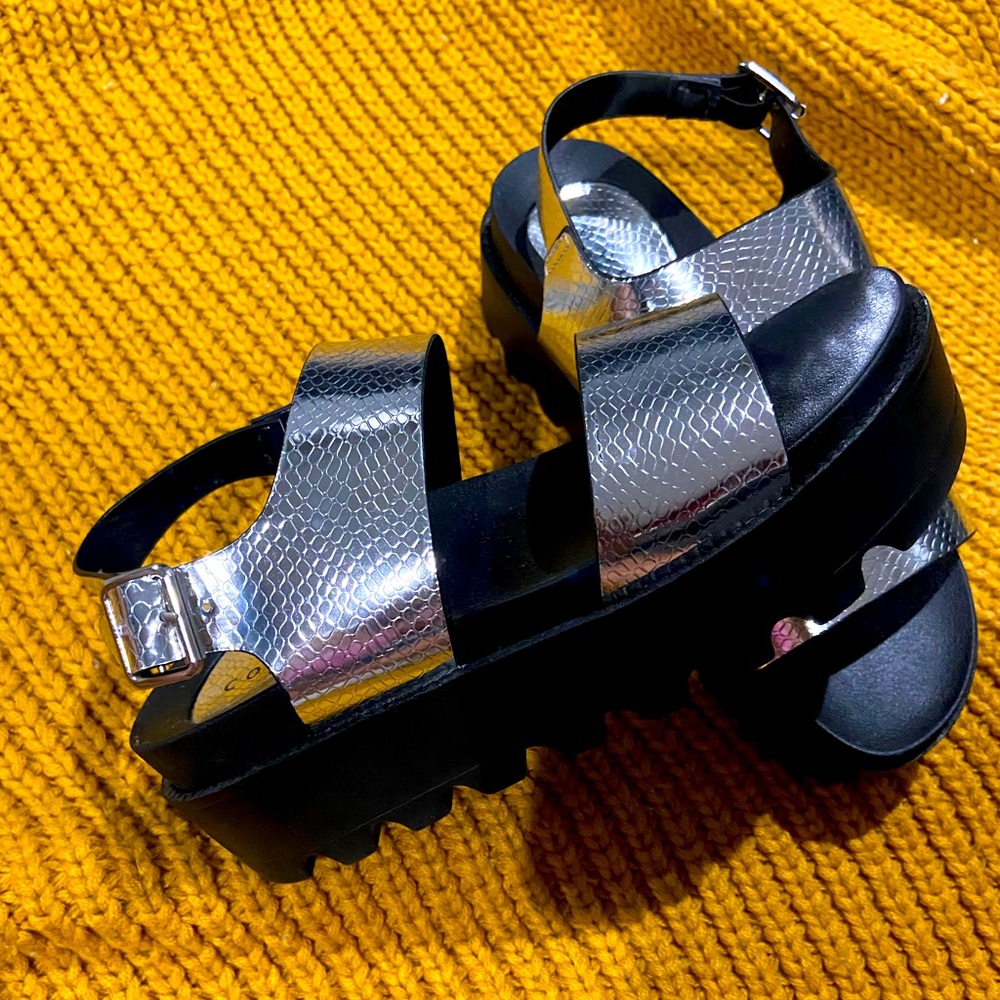 Black & Silver Platform Sandals